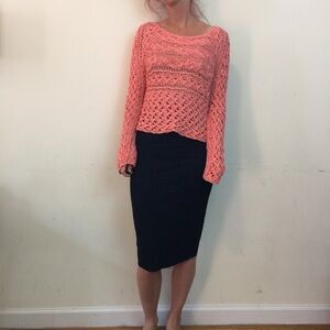 Free People Orange Large Knit Long Sleeve Sweater